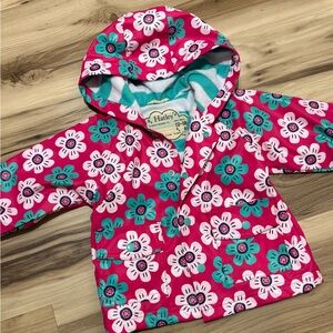 Hatley Pink Floral Hooded Raincoat with Teal Accents